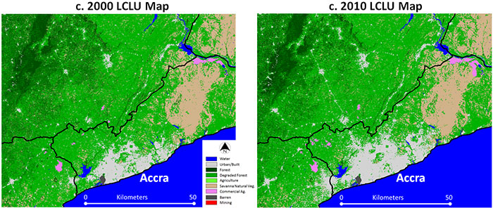 LCLU for Accra, 2000 
          and 2010