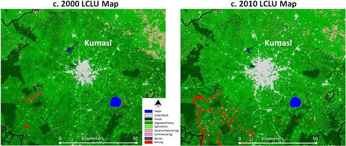 LCLU for Kumasi, 
          2000 and 2010